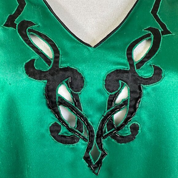 Vintage Victoria's Secret Emerald Green Black Embellished Caftan Night Gown M - Picture 4 of 12